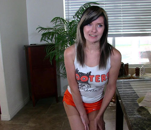 Desperate in hooters uniform