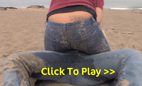 Piss Soaked jeans at the beach
