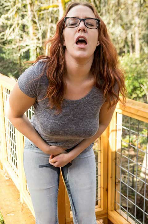 Pissing In Her Jeans On The Deck