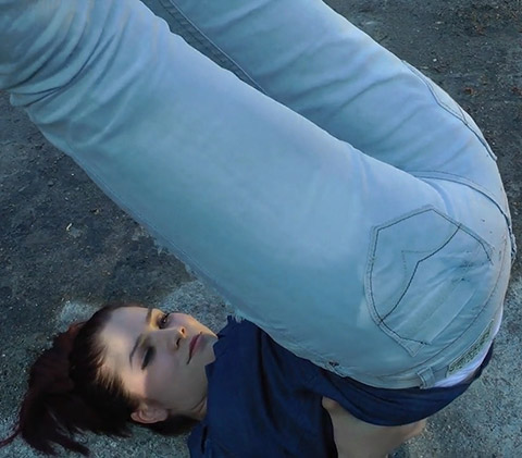 Ruby upside down in jeans